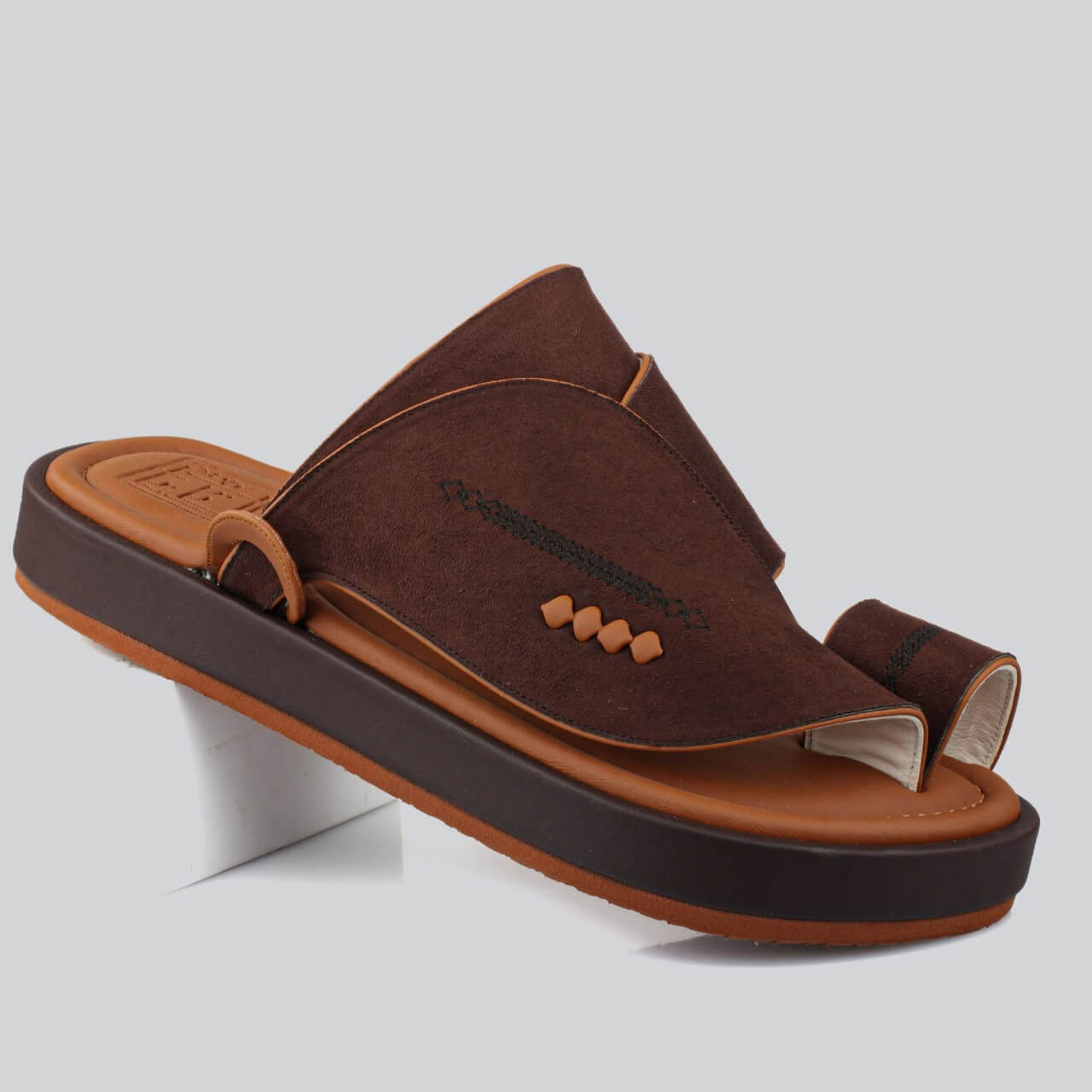 Luxurious brown suede slippers with a honey-colored sole, featuring a stylish, high & durable sole