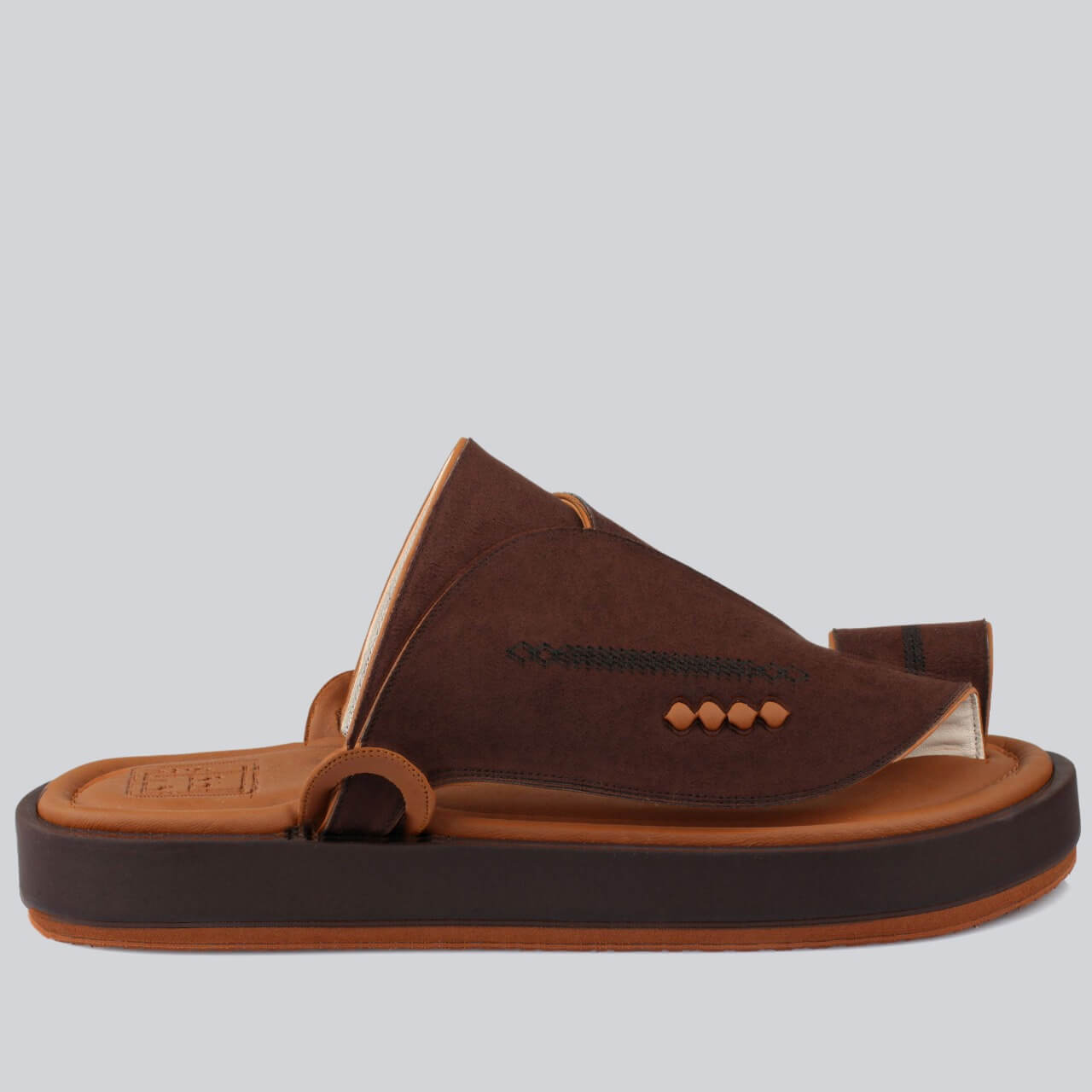 Luxurious brown suede slippers with a honey-colored sole, featuring a stylish, high & durable sole