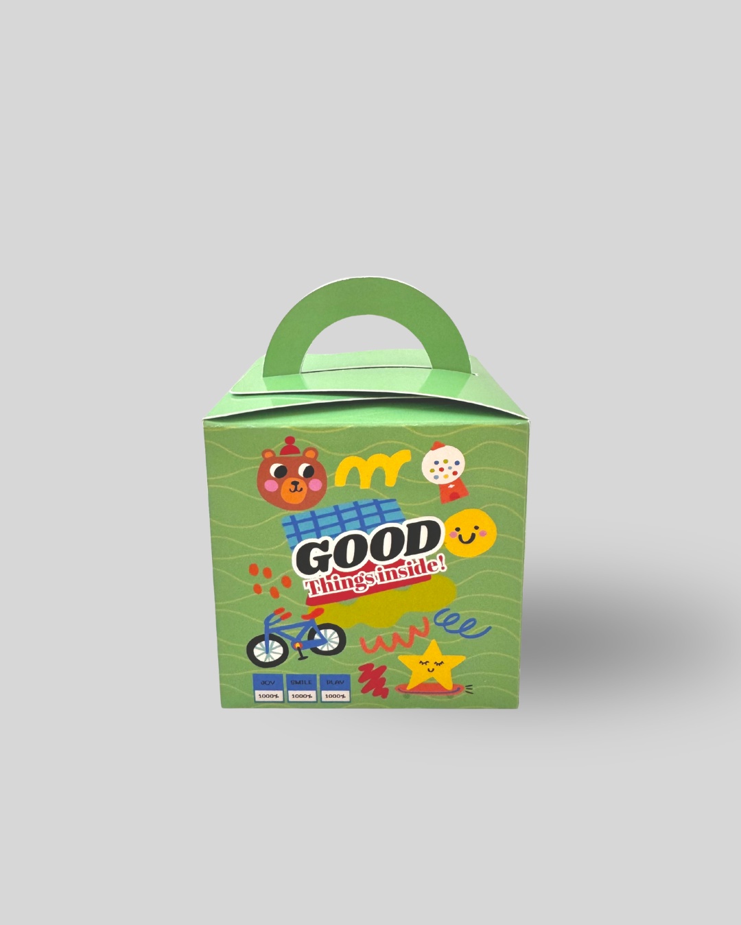 علبة هدايا للأطفال بتصميم Good Things Inside مع رسومات مناسبة للأطفال.