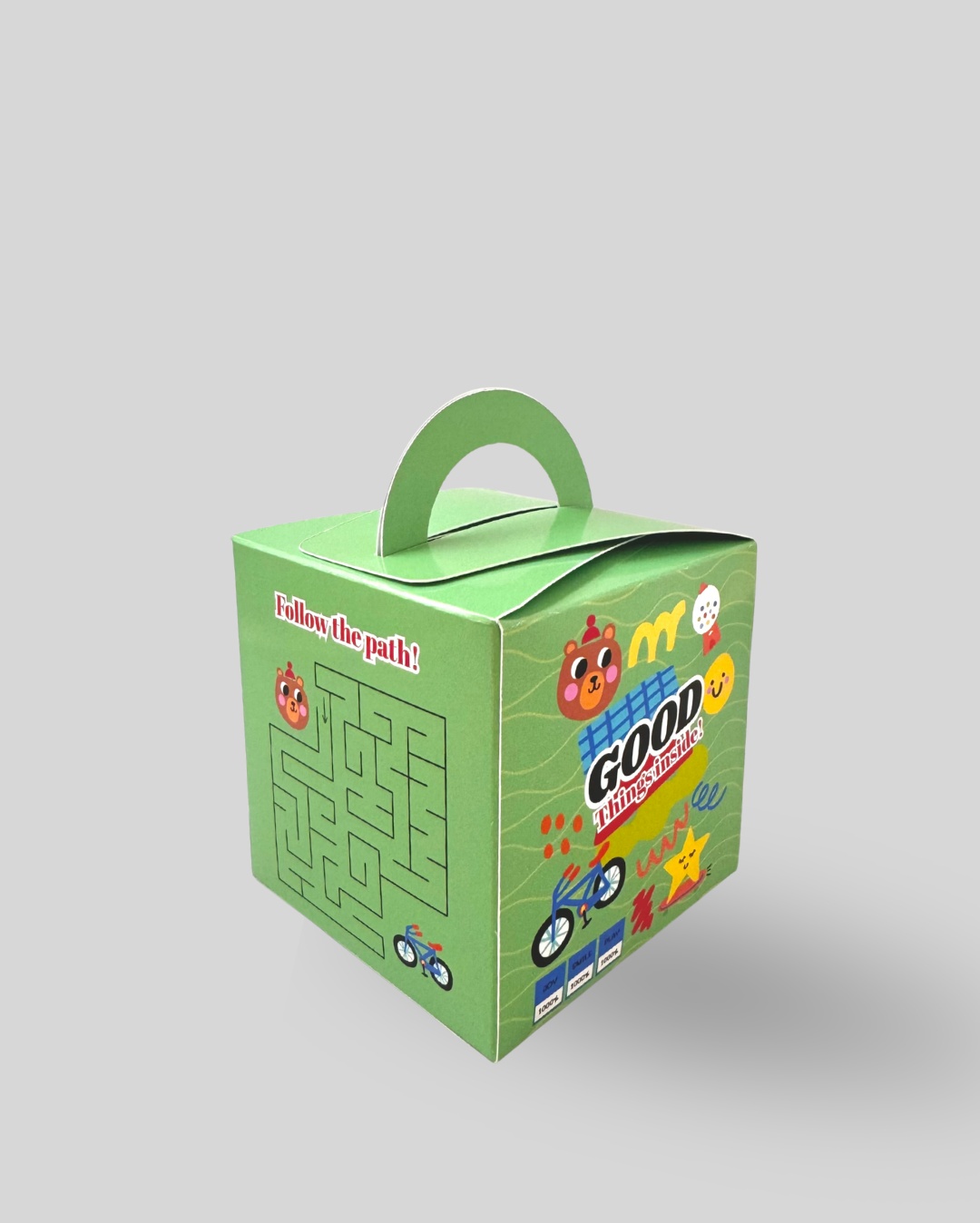 جانب علبة Good Things Inside يحتوي على نشاط تفاعلي مطبوع للأطفال.