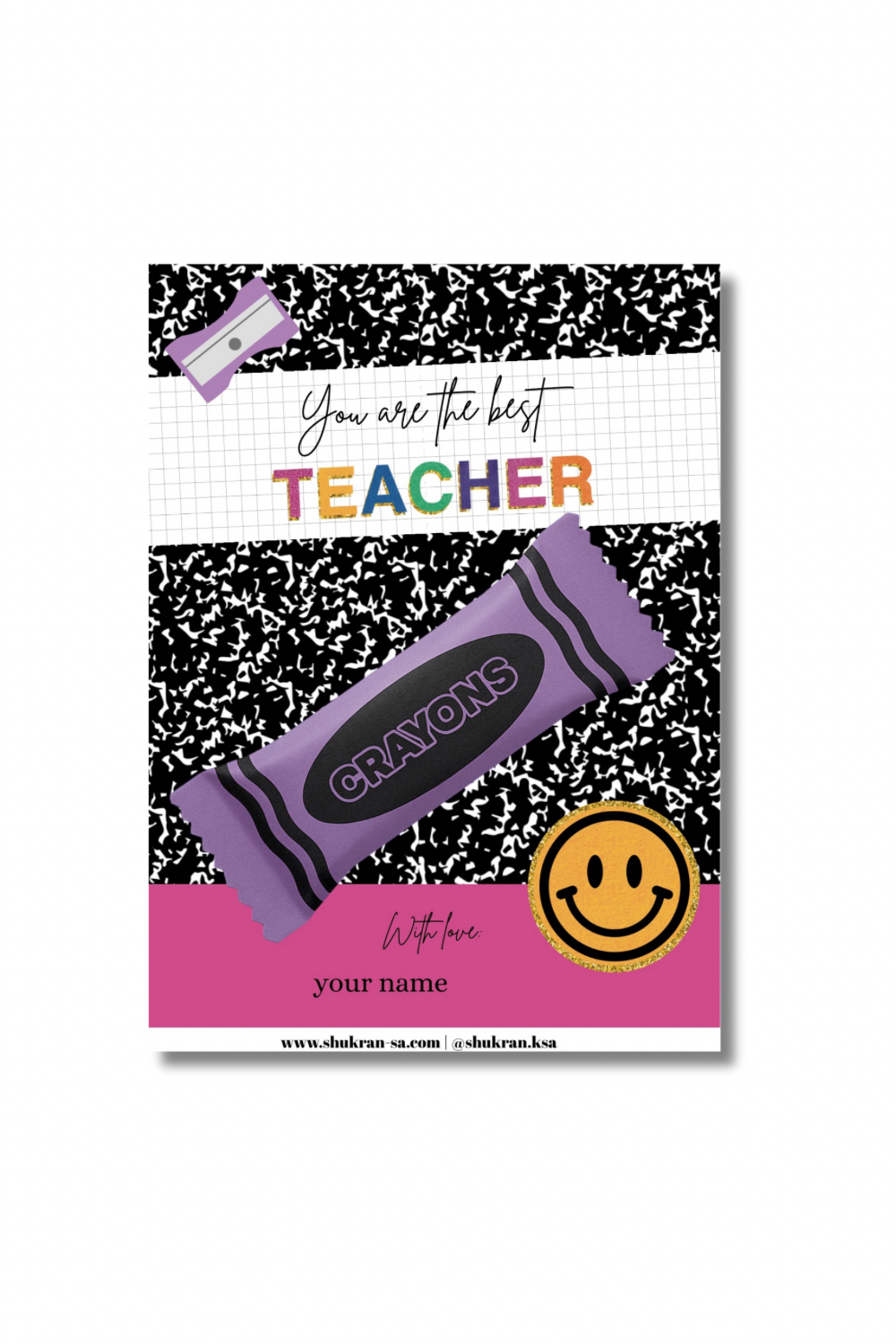 تصميم كارد يوم المعلم باللون الوردي مكتوب عليه You are the best TEACHER