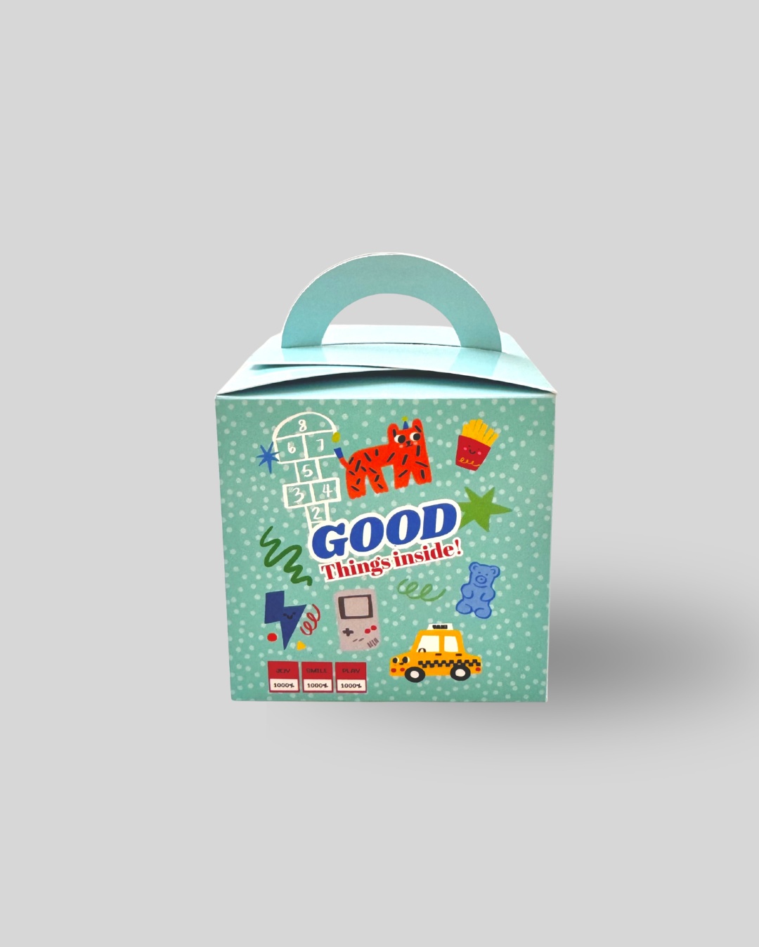 علبة هدايا للأطفال Good Things Inside بتصميم ملون مناسب للهدايا والتوزيعات.