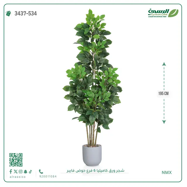  شجرة كاميليا صناعية (ارتفاع 195 سم) حوض فيبر 