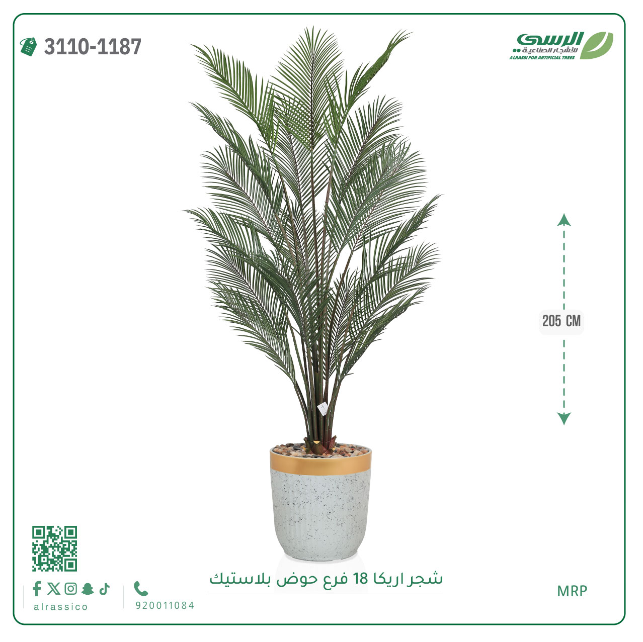  شجر اريكا صناعية ( ارتفاع 205 سم ) حوض بلاستك 