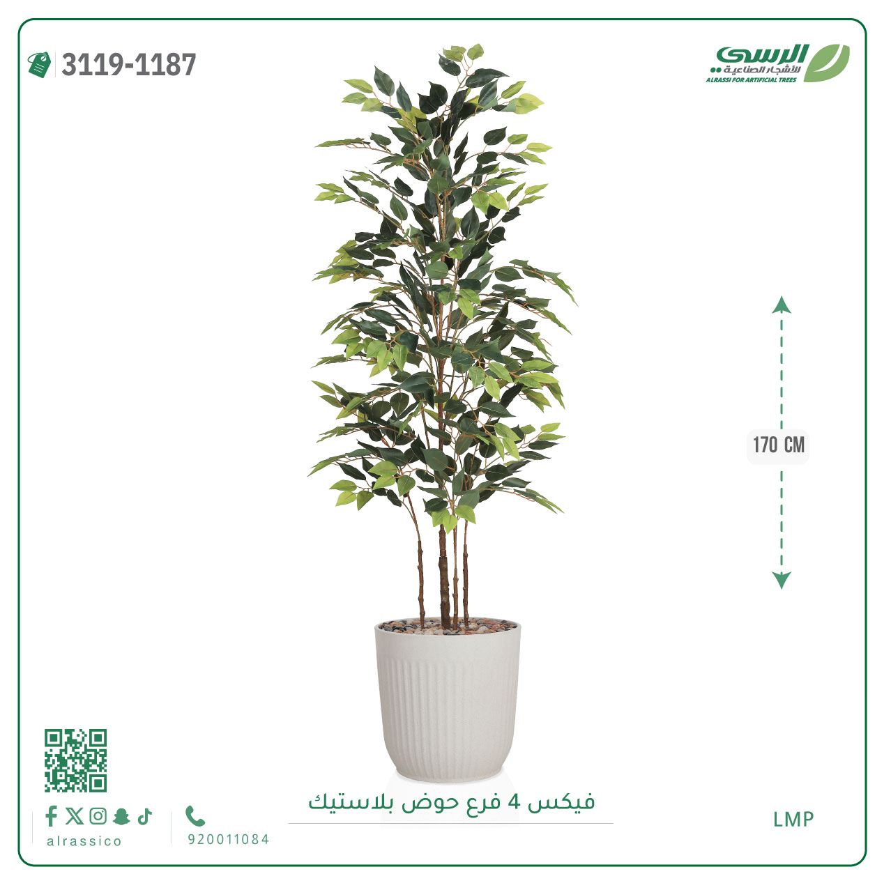  شجر فيكس صناعية ( ارتفاع 170 سم ) حوض بلاستك 
