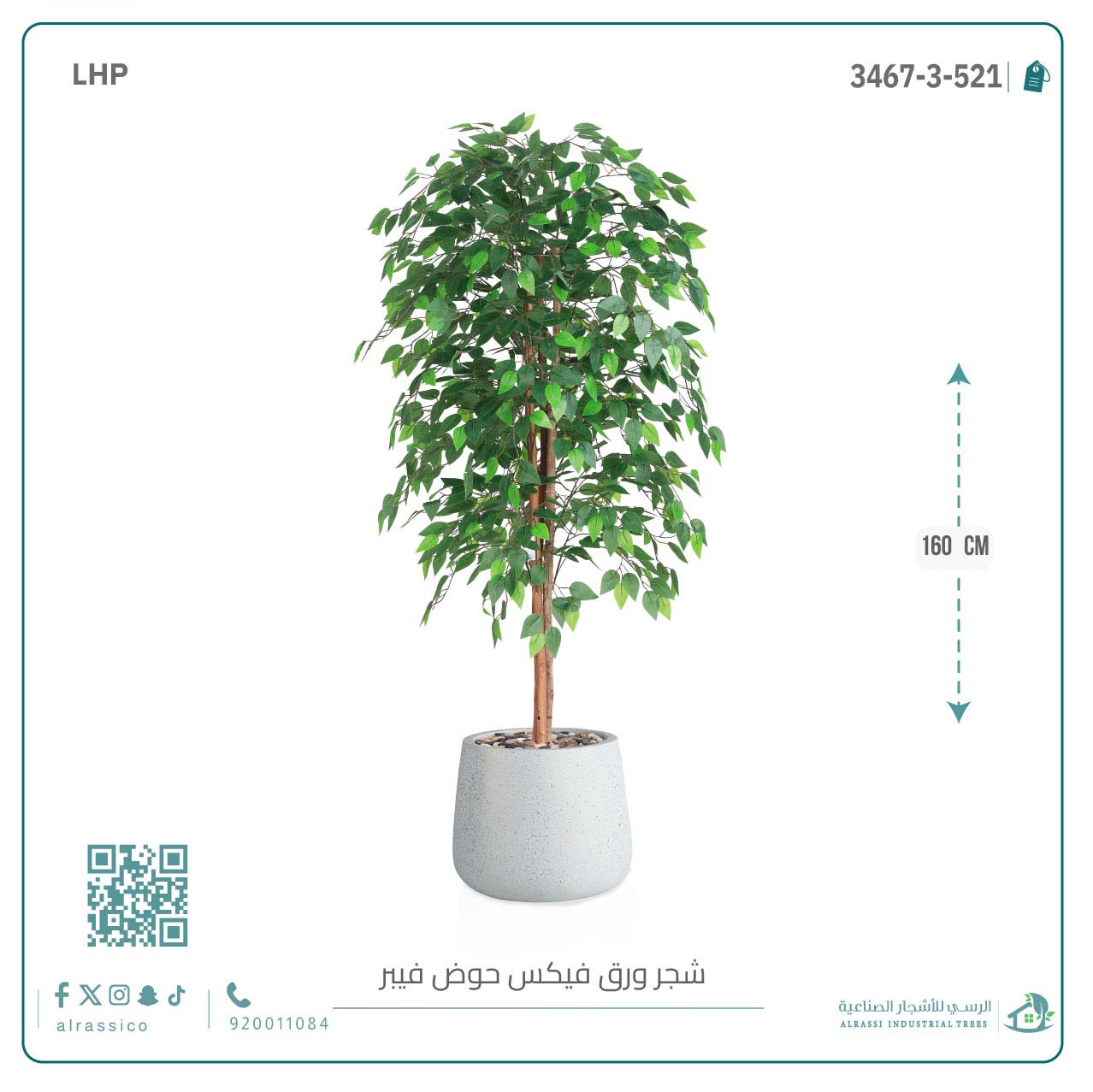   شجرة ورق فيكس اصطناعية بمركن فيبر بيضاوى 