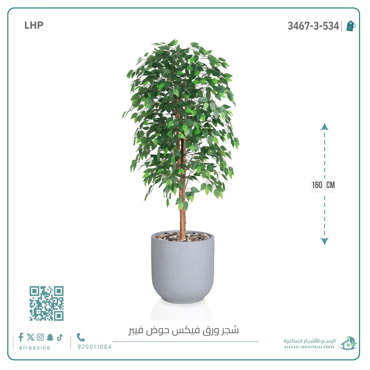  شجرة ورق فيكس اصطناعية بمركن فيبر أسطواني 