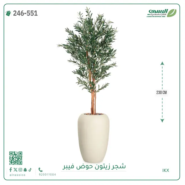 شجر زيتون صناعية ( ارتفاع 230 سم ) حوض فيبر 