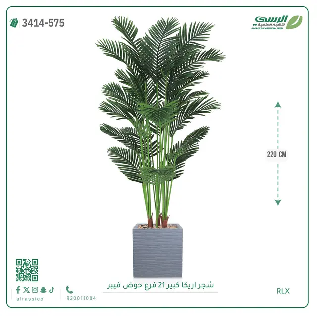  شجرة أريكا صناعية 21 فرع (ارتفاع 220 سم) حوض فيبر 