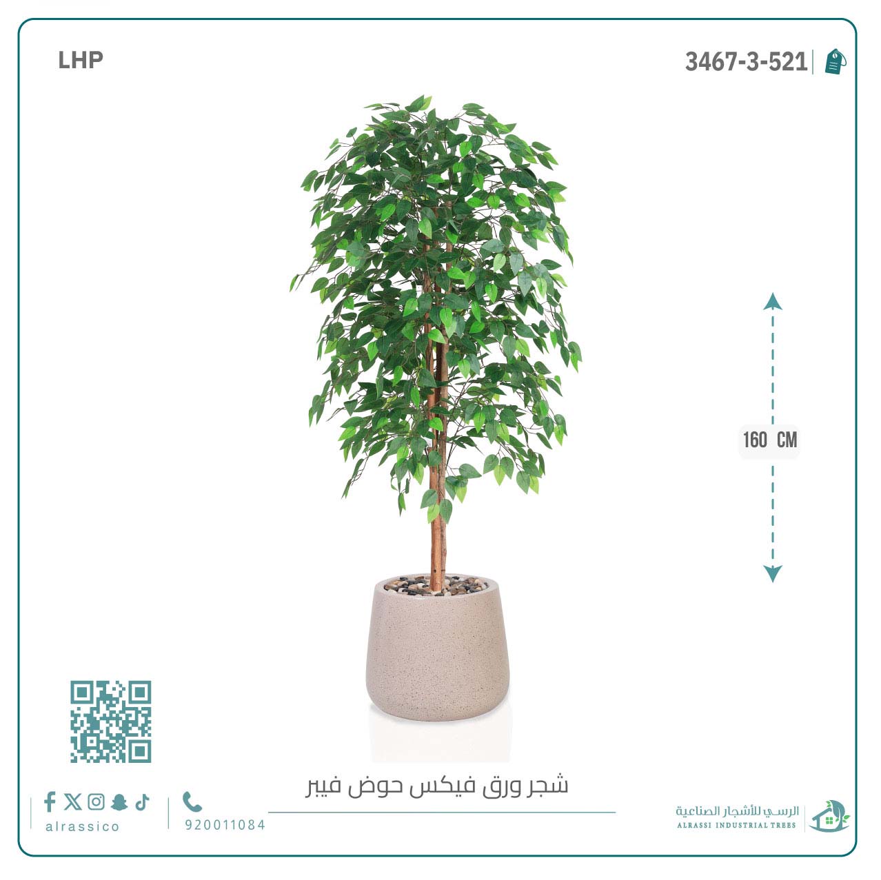   شجرة ورق فيكس اصطناعية بمركن فيبر بيضاوى 