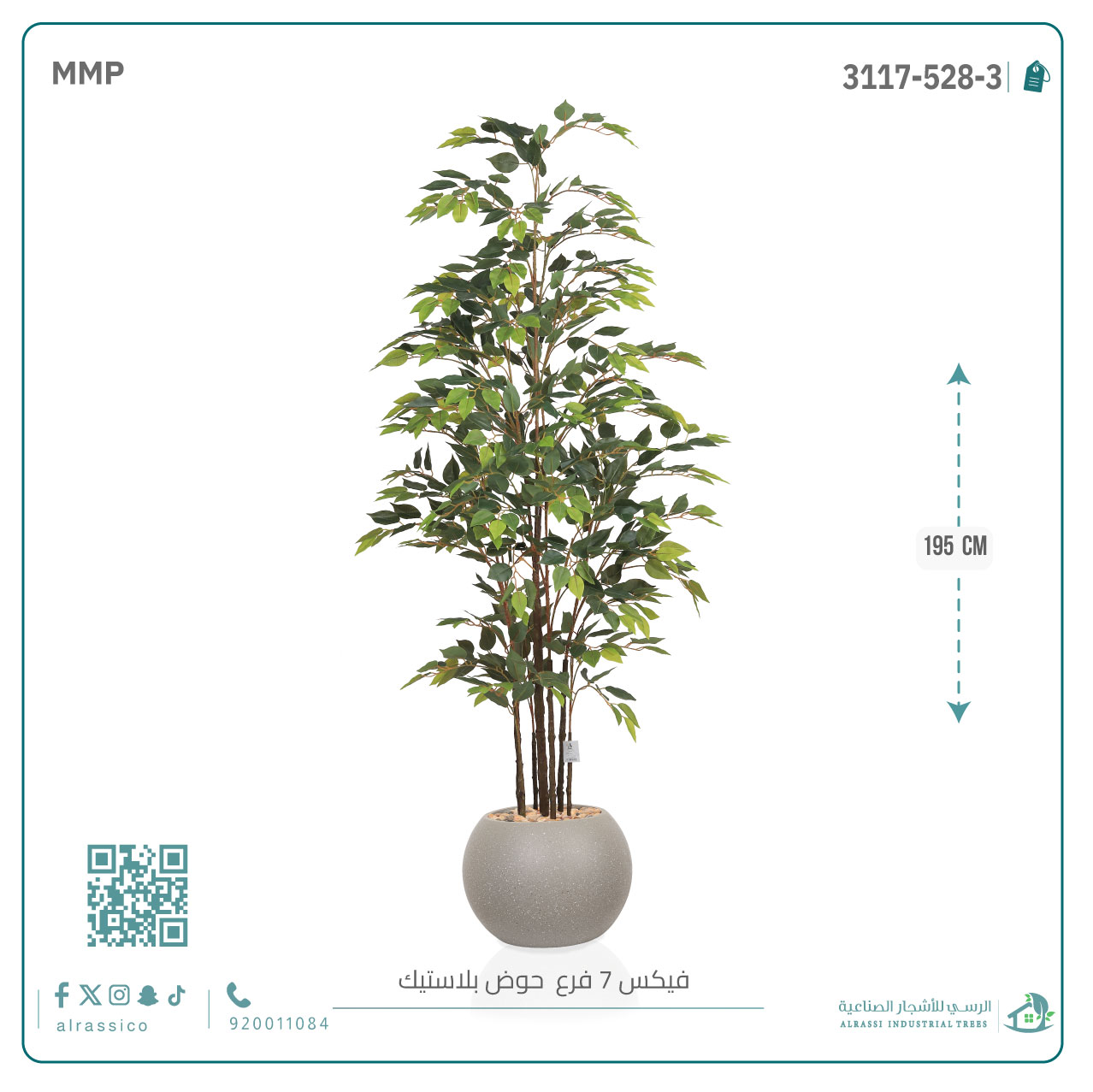  شجرة فيكس (7 فروع) بارتفاع195بمركن بلاستيك دائرى 