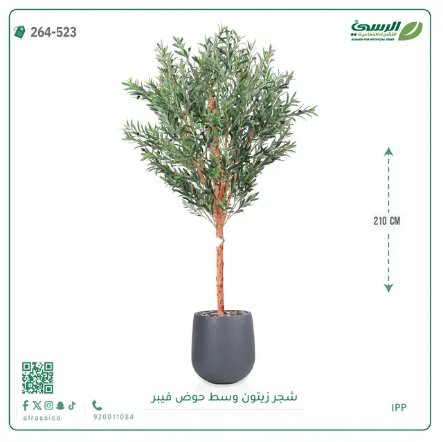  شجرة زيتون صناعية (ارتفاع 210 سم) بحوض فيبر 