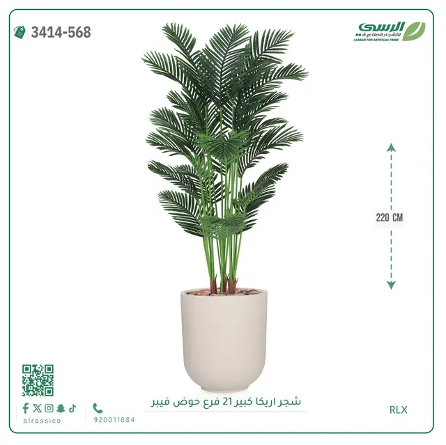  شجرة أريكا صناعية 21 فرع (ارتفاع 220 سم) حوض فيبر 
