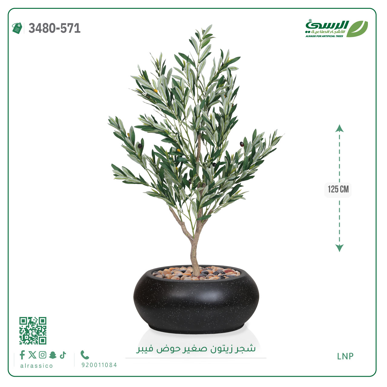  شجرة الزيتون الصناعية (ارتفاع 125 سم) حوض فيبر 