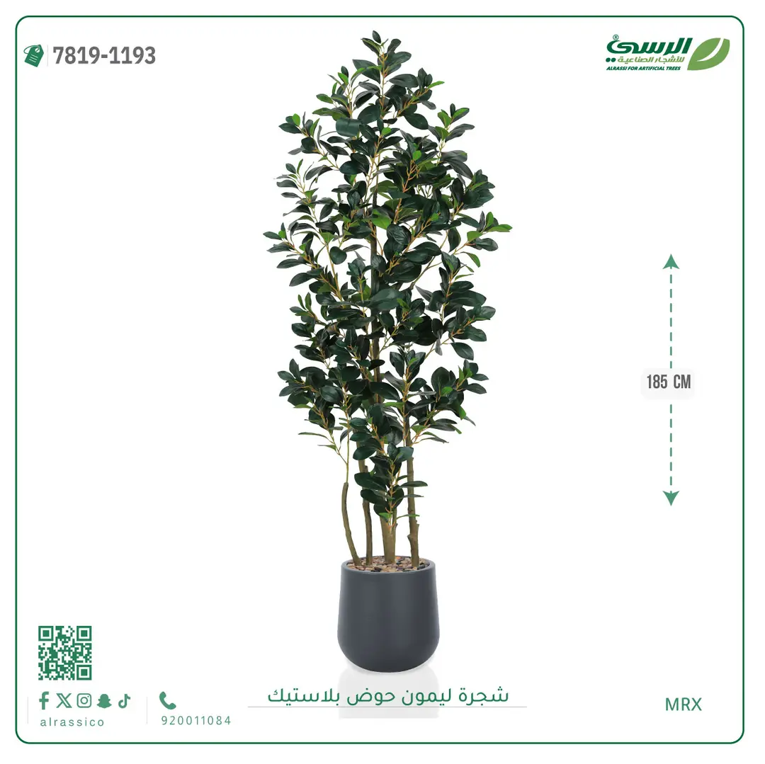  شجرة ليمون صناعية ( ارتفاع 185 سم ) حوض بلاستيك 