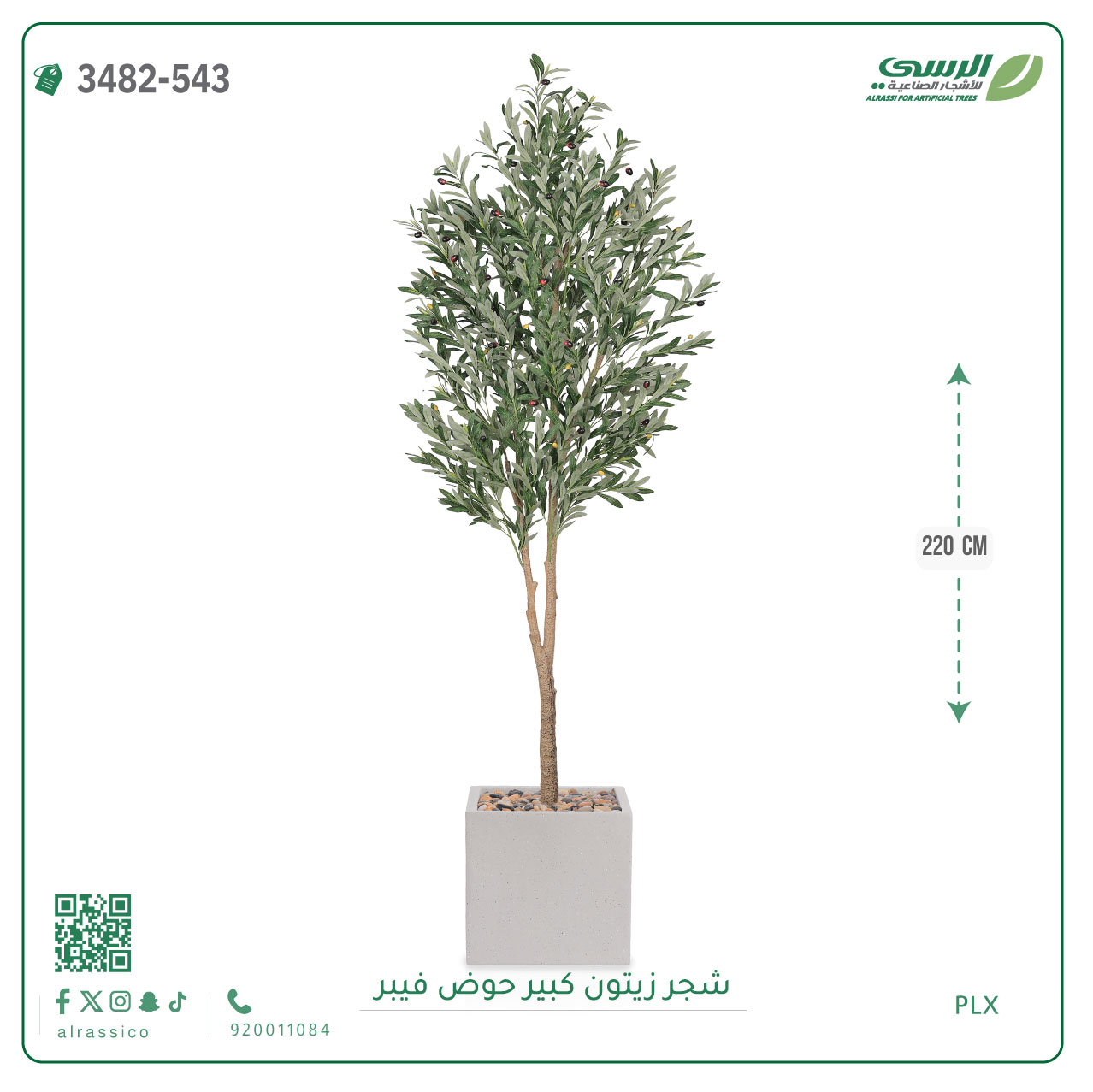  شجرة زيتون صناعية ( ارتفاع 220 سم ) حوض فيبر 