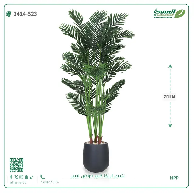  شجر أريكا صناعية ( ارتفاع 220 سم ) حوض فيبر 