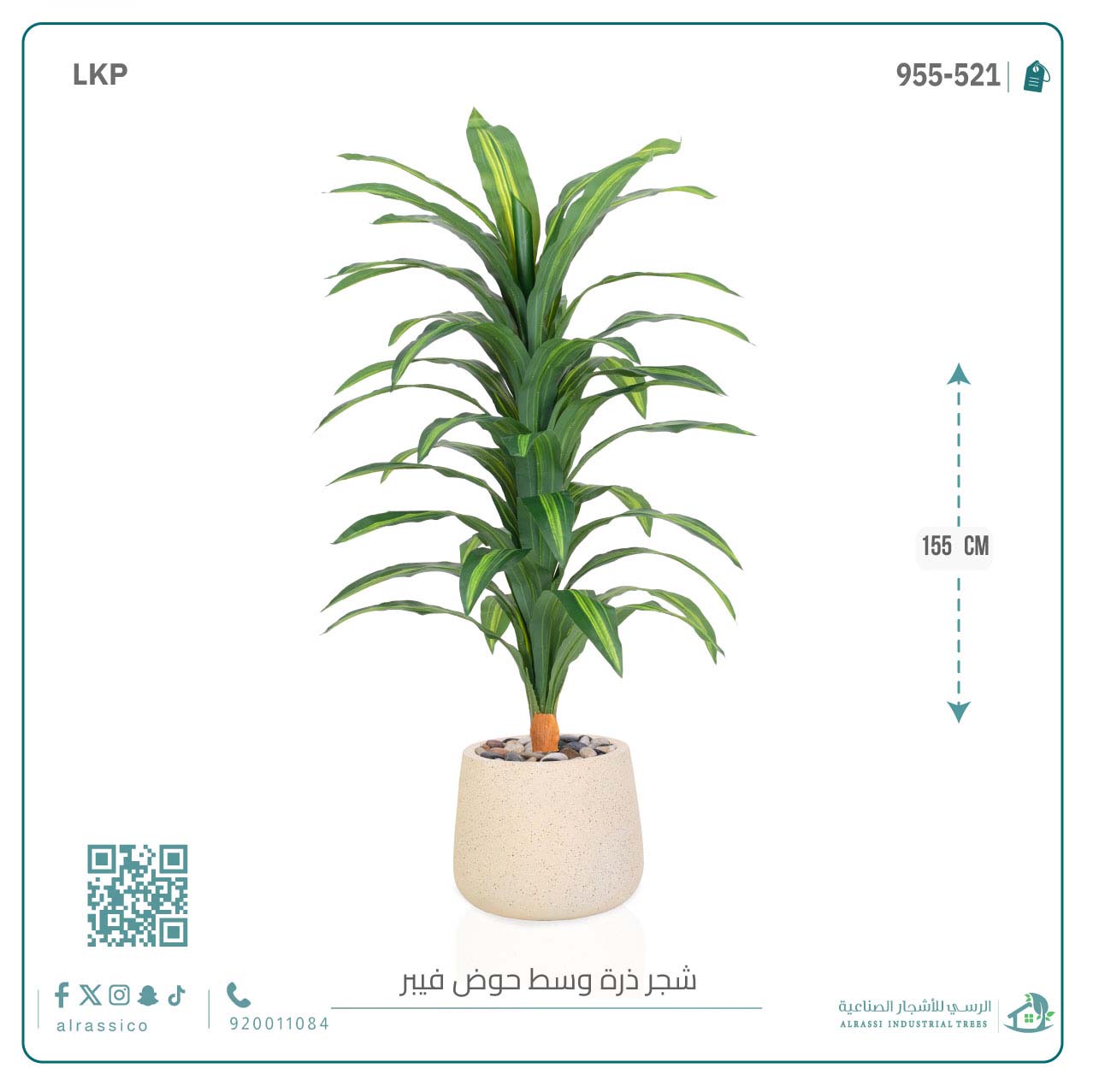  شجرة نبات الذرة (دراسينا) الاصطناعية كبيرة بمركن فيبر بيضاوى  
