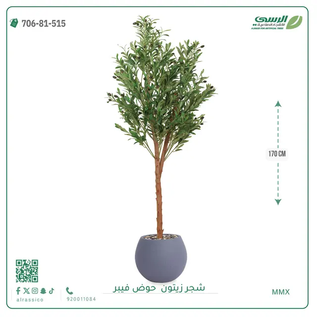  شجر زيتون صناعية ( ارتفاع 170 سم ) حوض فيبر 