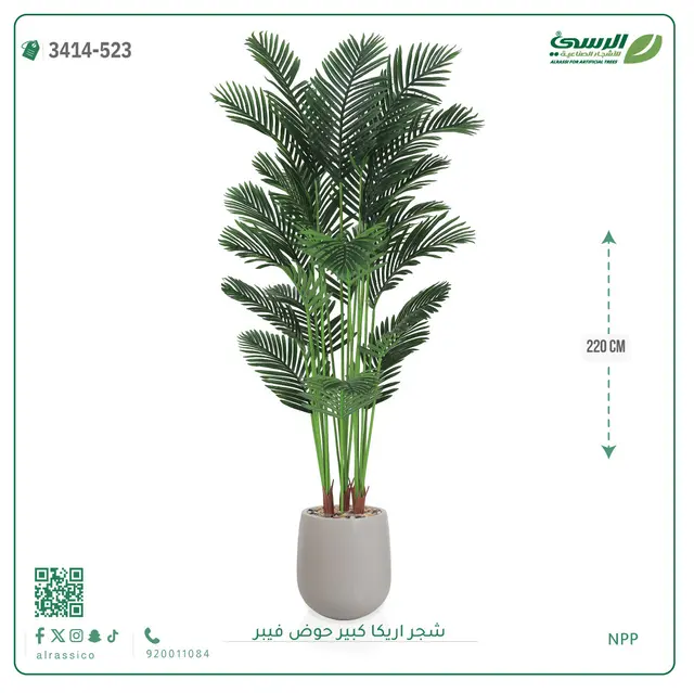  شجر أريكا صناعية ( ارتفاع 220 سم ) حوض فيبر 
