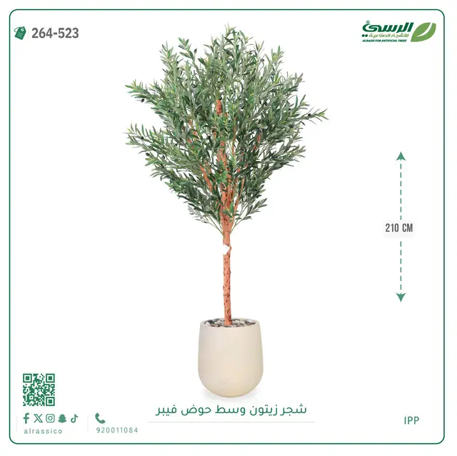  شجرة زيتون صناعية (ارتفاع 210 سم) بحوض فيبر 