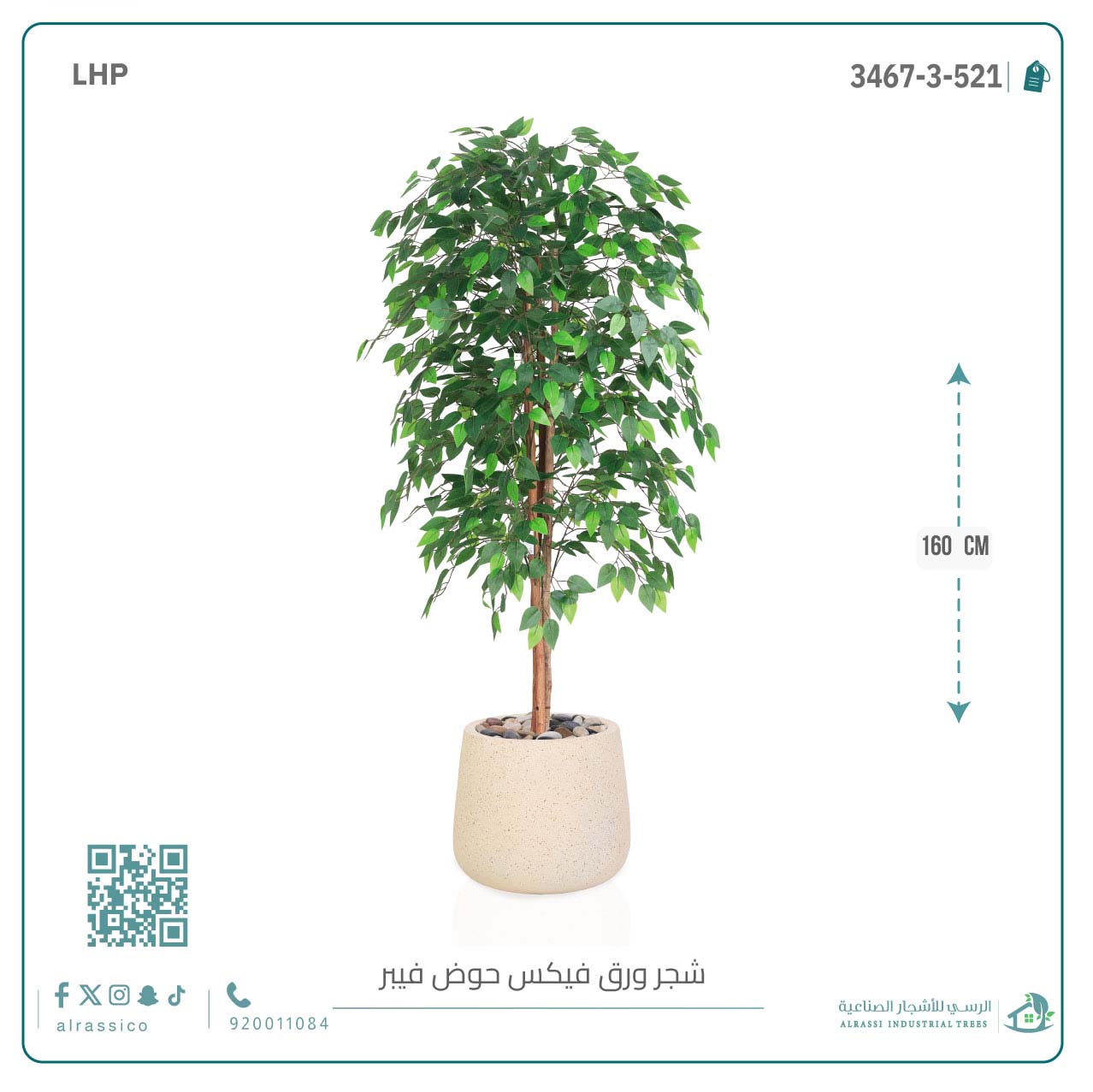   شجرة ورق فيكس اصطناعية بمركن فيبر بيضاوى 