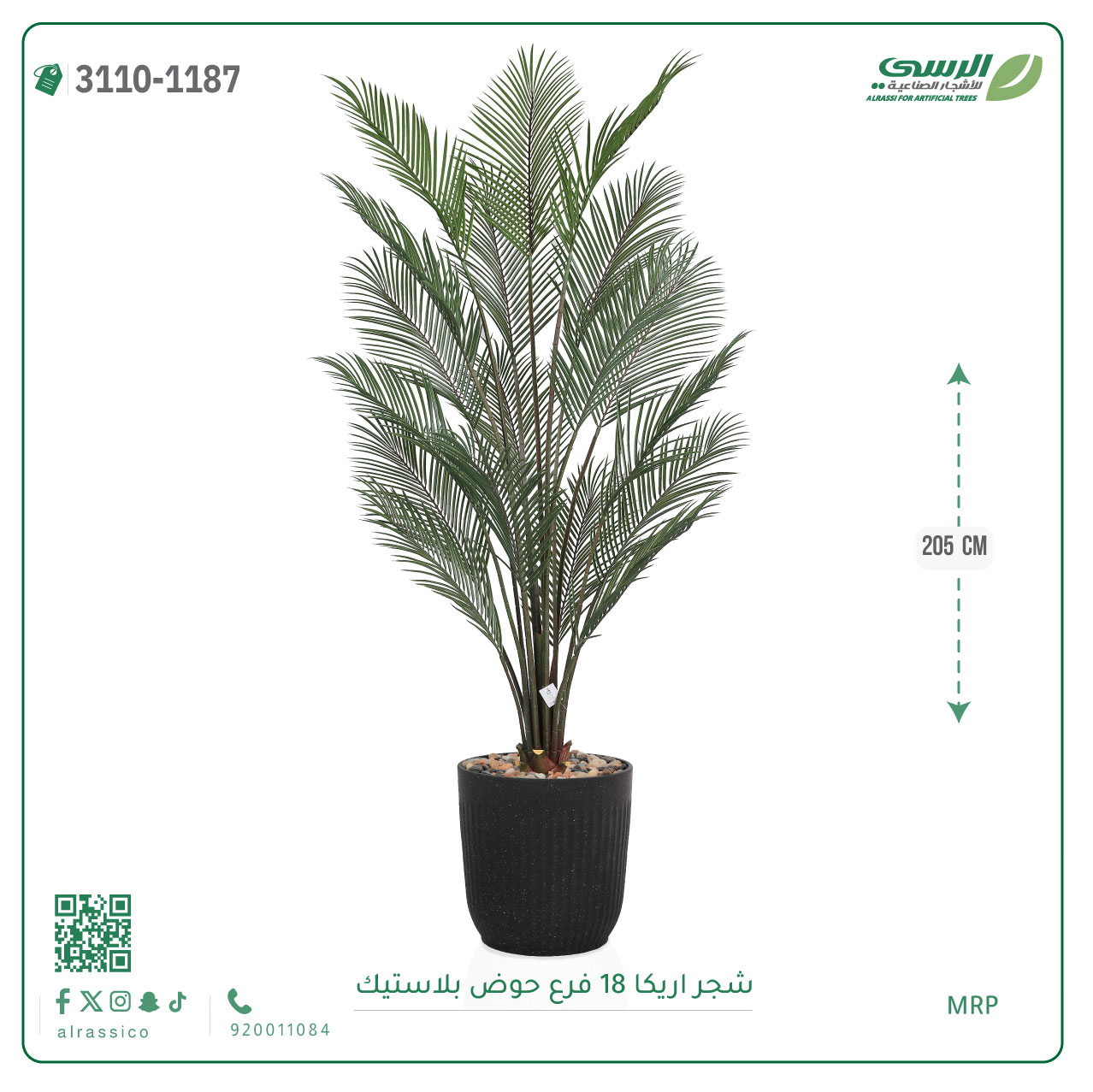  شجر اريكا صناعية ( ارتفاع 205 سم ) حوض بلاستك 