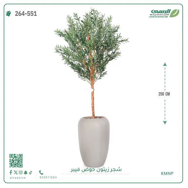  شجر زيتون صناعية ( ارتفاع 250 سم ) حوض فيبر 