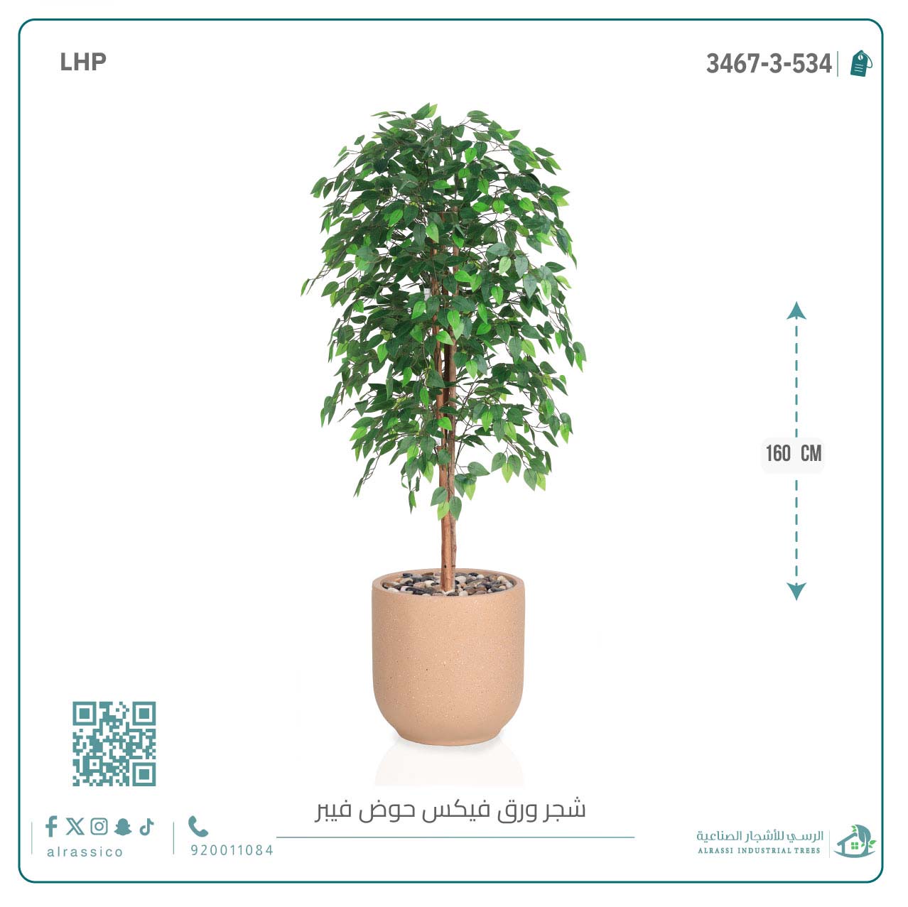  شجرة ورق فيكس اصطناعية بمركن فيبر أسطواني 