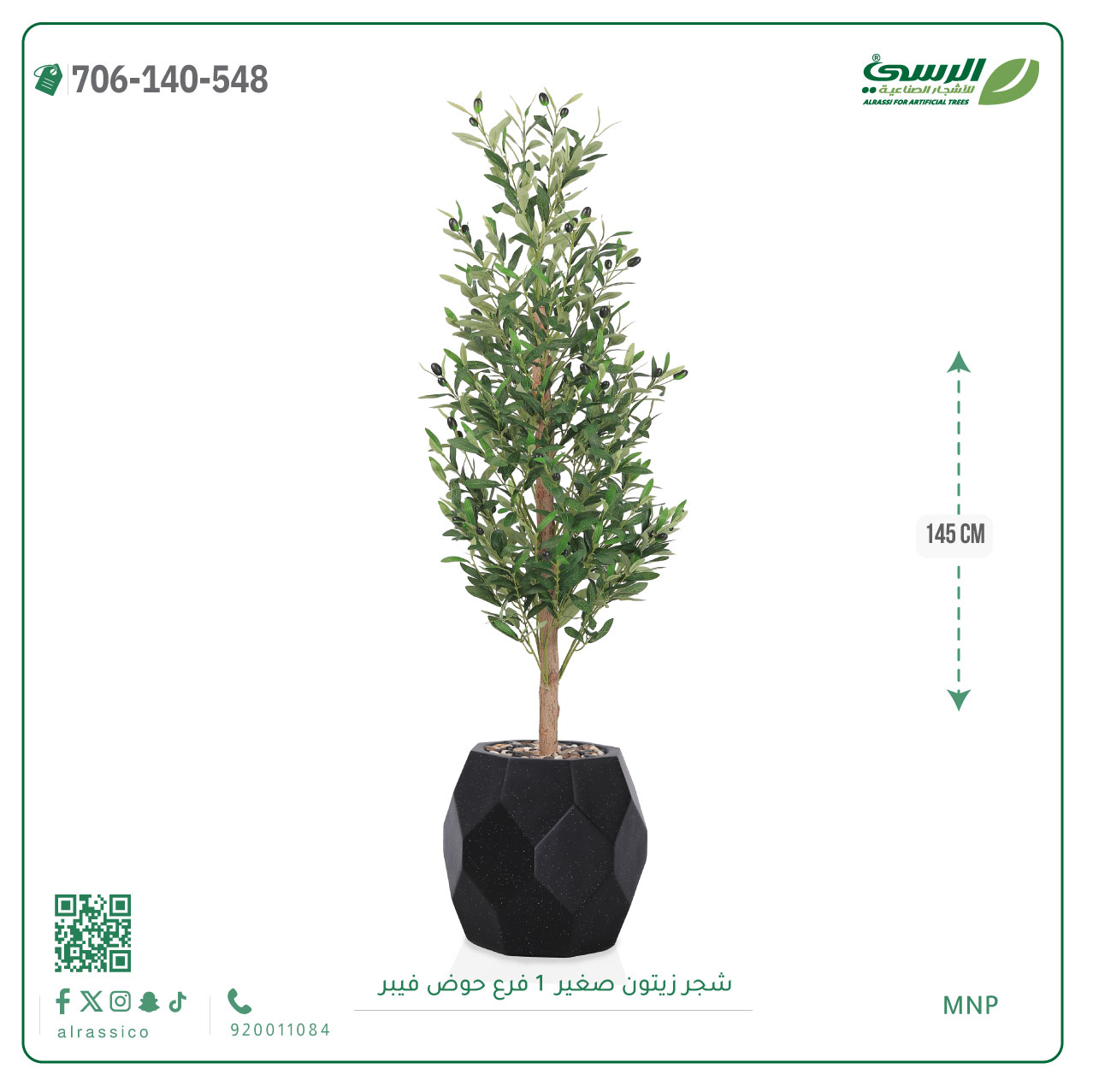  شجرة الزيتون الصناعية (ارتفاع 145 سم) حوض فيبر 