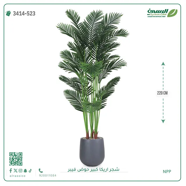  شجر أريكا صناعية ( ارتفاع 220 سم ) حوض فيبر 