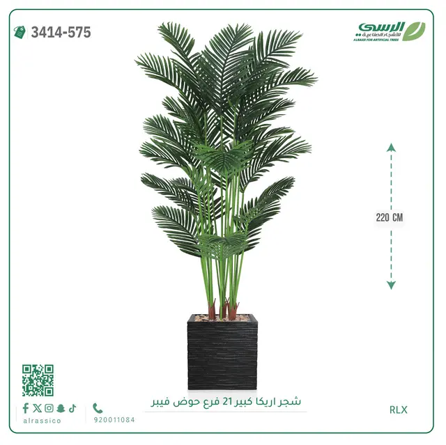  شجرة أريكا صناعية 21 فرع (ارتفاع 220 سم) حوض فيبر 