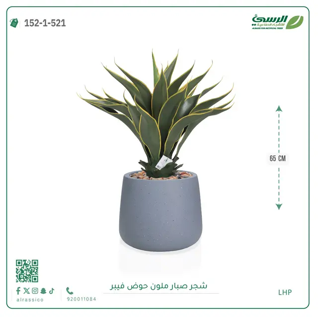  شجرة صبار صناعية ملونة ( ارتفاع 65 سم ) حوض فيبر 