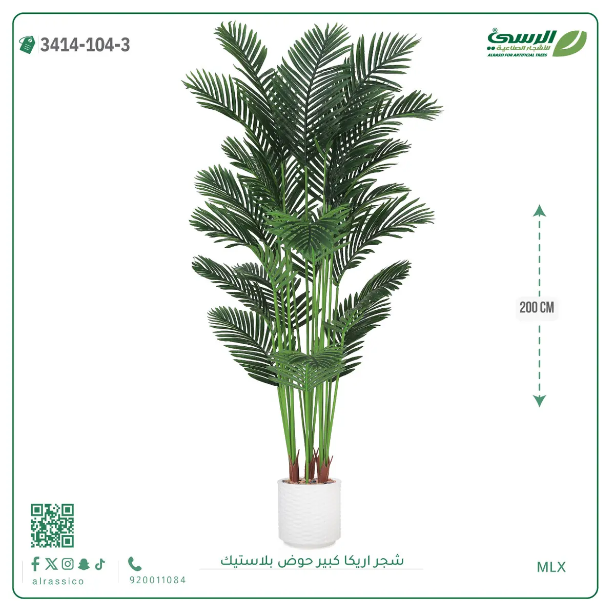  شجر أريكا صناعية ( ارتفاع 200 سم ) حوض بلاستك 