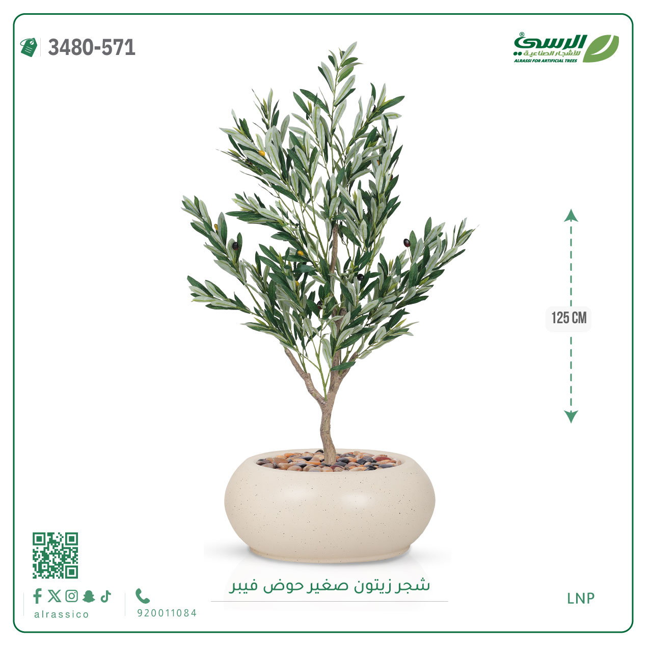  شجرة الزيتون الصناعية (ارتفاع 125 سم) حوض فيبر 