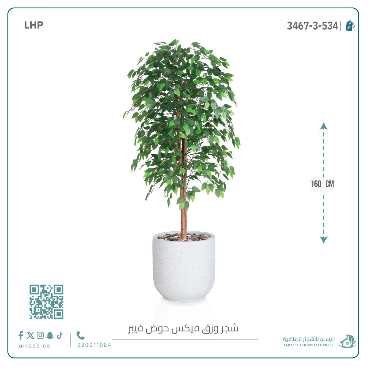  شجرة ورق فيكس اصطناعية بمركن فيبر أسطواني 