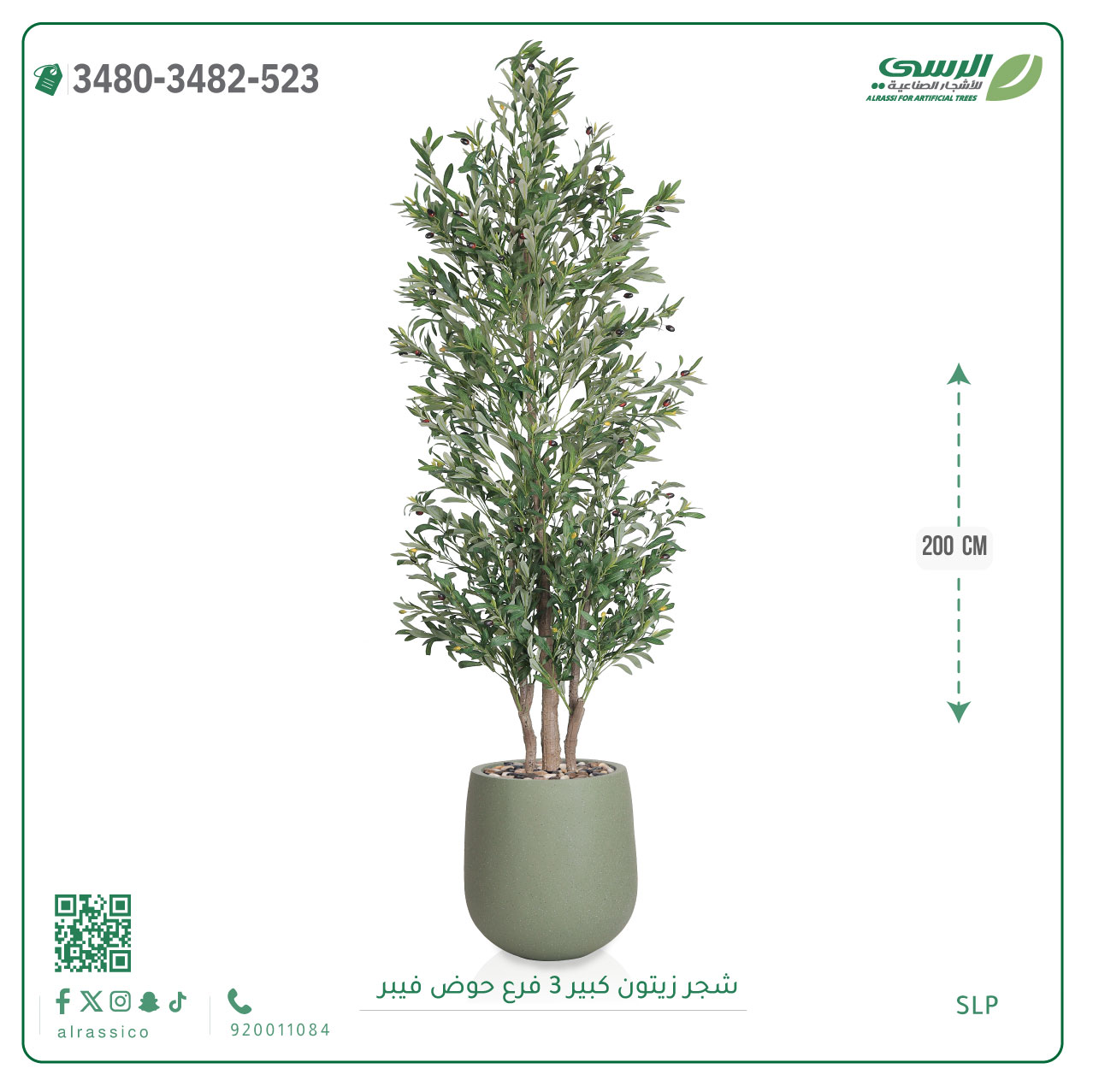  شجرة زيتون صناعية 200 سم بمركن فيبر لديكور فاخر 