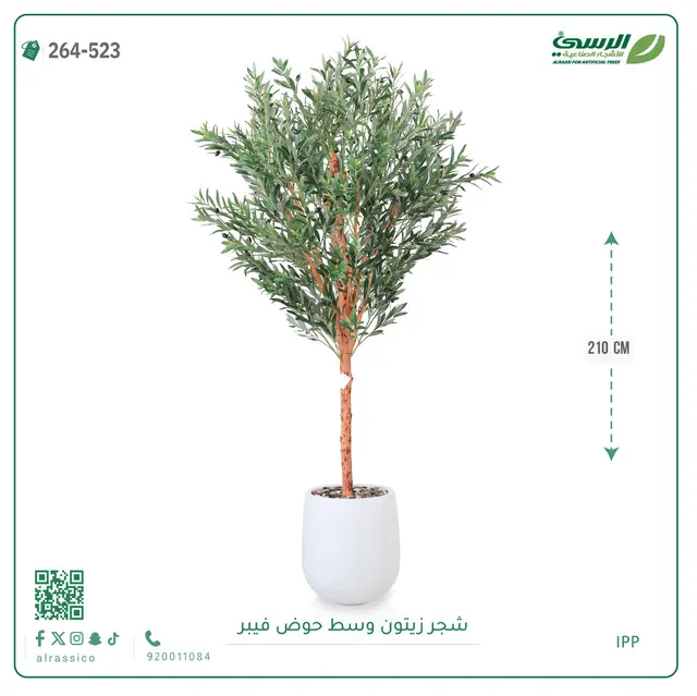  شجرة زيتون صناعية (ارتفاع 210 سم) بحوض فيبر 