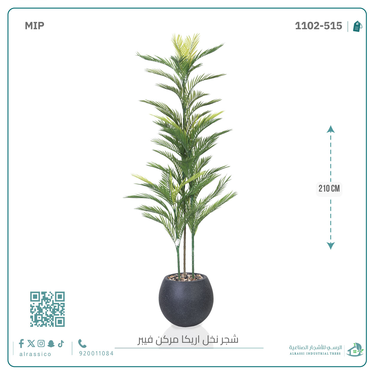  شجرة أريكا اصطناعية (3 فرع) بمركن فيبر دائرى 