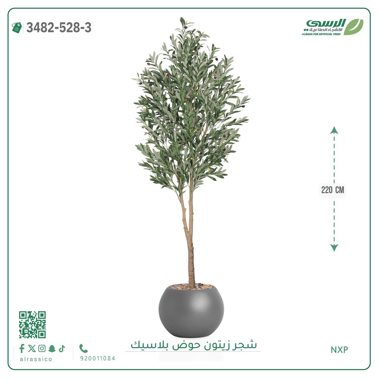  شجرة زيتون صناعية ( ارتفاع 220 سم ) حوض بلاستك 