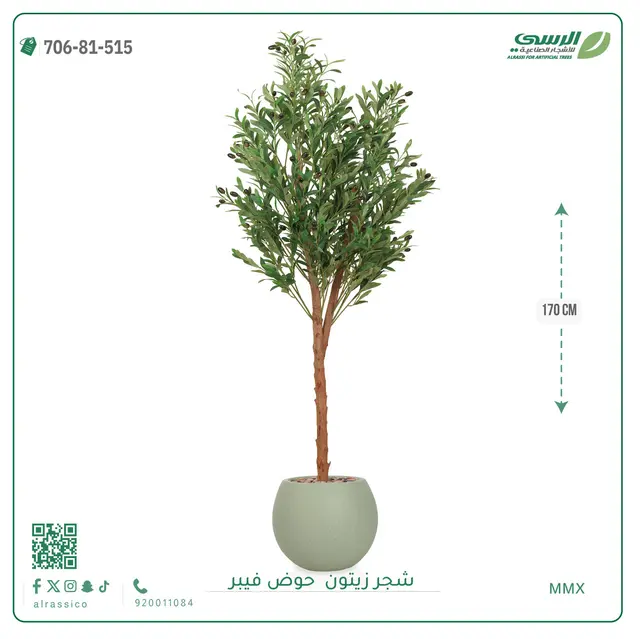  شجر زيتون صناعية ( ارتفاع 170 سم ) حوض فيبر 