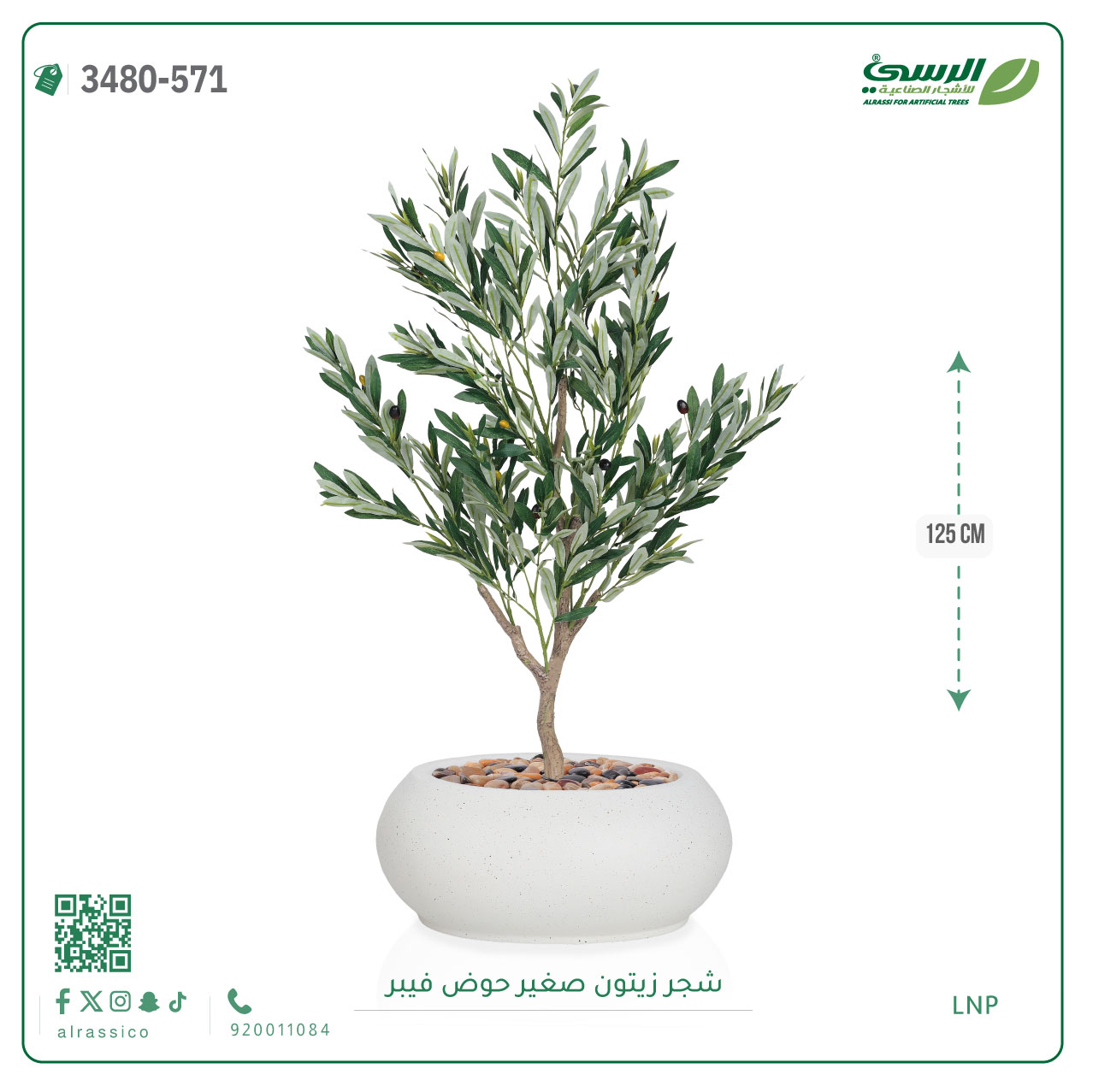  شجرة الزيتون الصناعية (ارتفاع 125 سم) حوض فيبر 