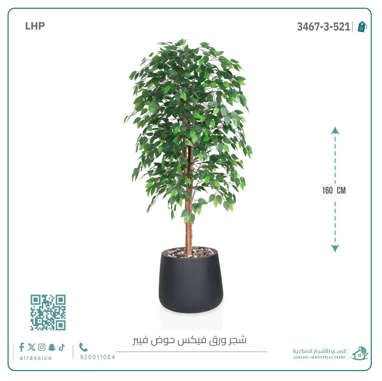   شجرة ورق فيكس اصطناعية بمركن فيبر بيضاوى 