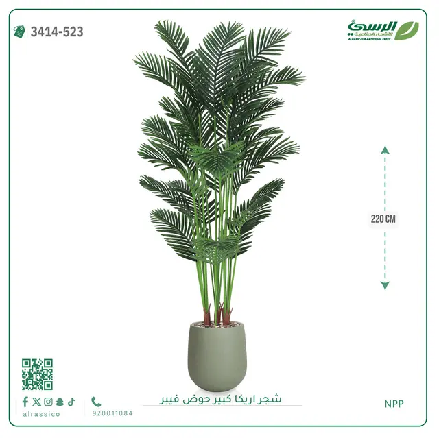  شجر أريكا صناعية ( ارتفاع 220 سم ) حوض فيبر 