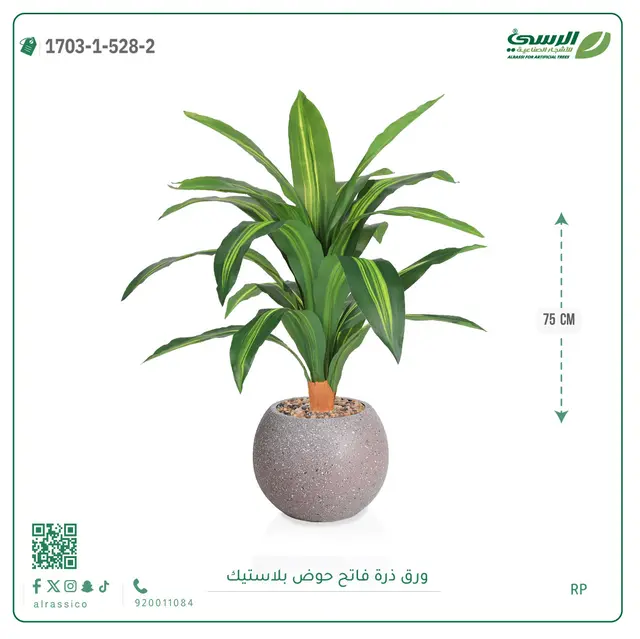  ورق ذرة صناعية (ارتفاع 75 سم) بحوض بلاستيك 