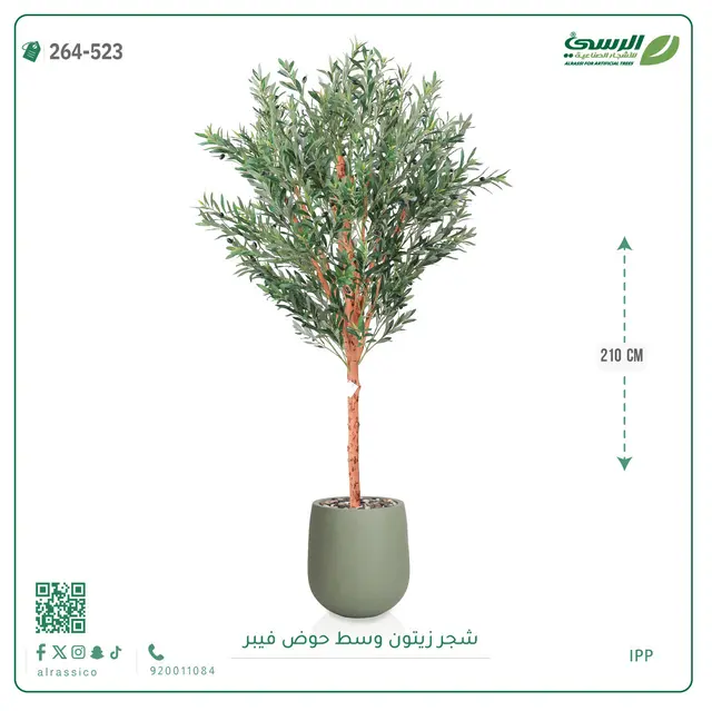  شجرة زيتون صناعية (ارتفاع 210 سم) بحوض فيبر 