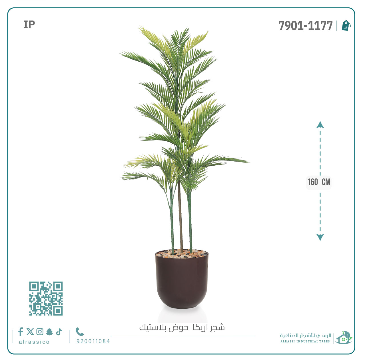  نخلة أريكا صناعية ( ارتفاع 160 سم ) حوض بلاستيك أسطواني 