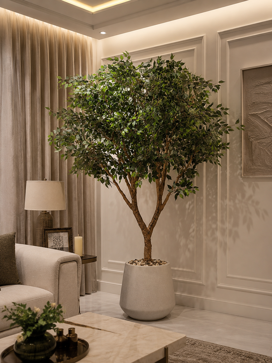  Tall artificial olive tree 250 cm mounted on a floor base for modern interiors 