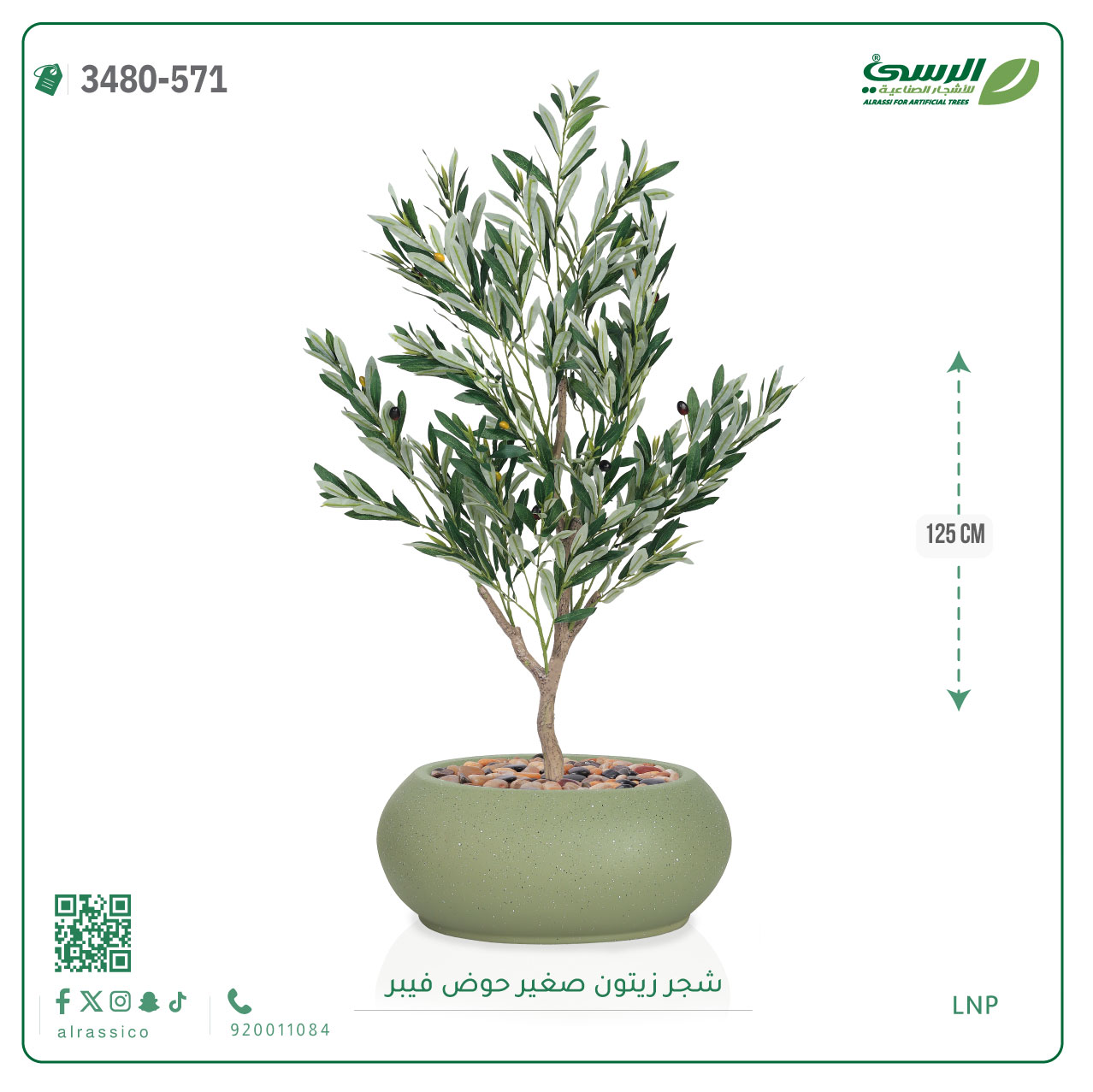  شجرة الزيتون الصناعية (ارتفاع 125 سم) حوض فيبر 