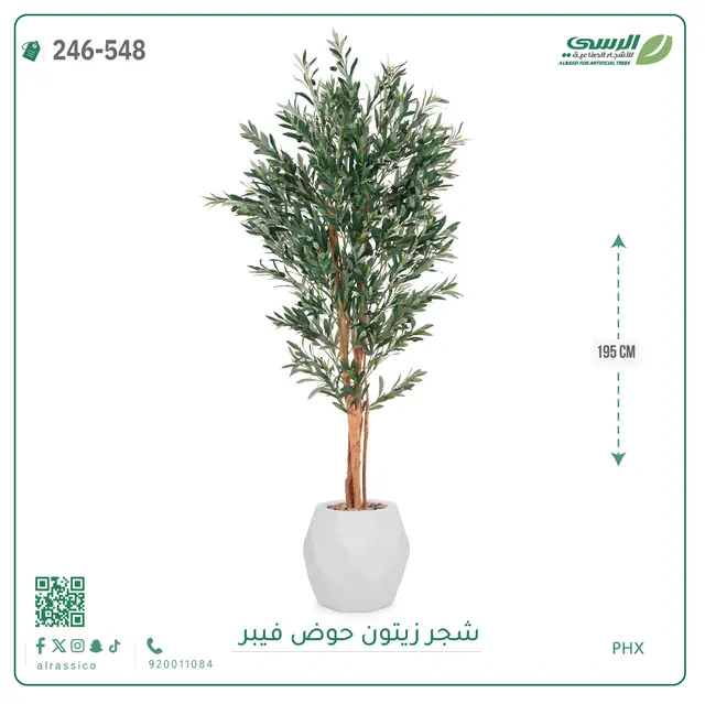 شجر زيتون صناعية ( ارتفاع 195 سم ) حوض فيبر 